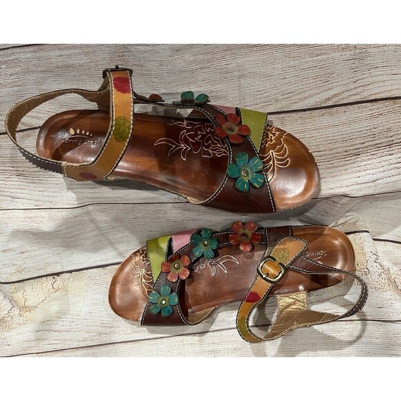 Spring Step Belladonna Colorful Leather Flower Wedge Sandals EU41 Fits US9.5/10 - Picture 4 of 12